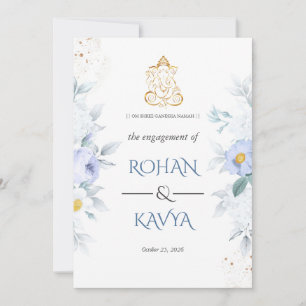 Elegant Blue Floral Indian Engagement Invitation