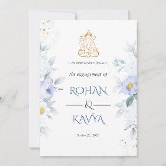 Elegant Blue Floral Indian Engagement Invitation