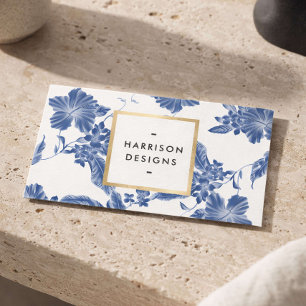 Elegant Blue Floral Interior Designer Business Card