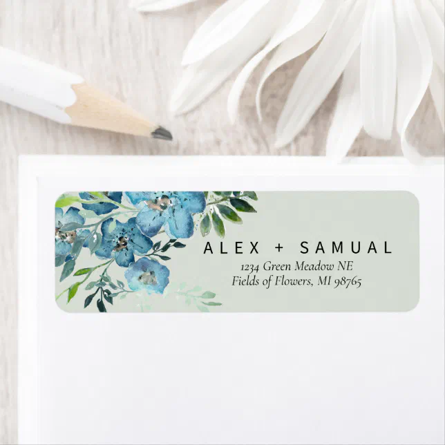 Flower Label Blue Elegant Blue Floral Label | Zazzle