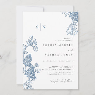 Elegant Blue Floral Lace Wedding Invitation