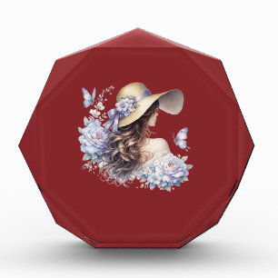 Elegant Blue Floral Lady Acrylic Award