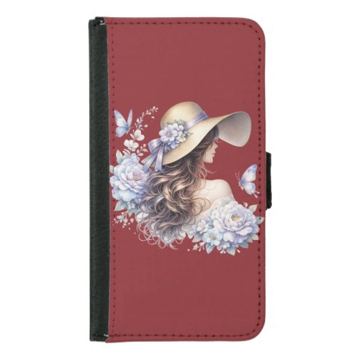 Elegant Blue Floral Lady Wallet Case