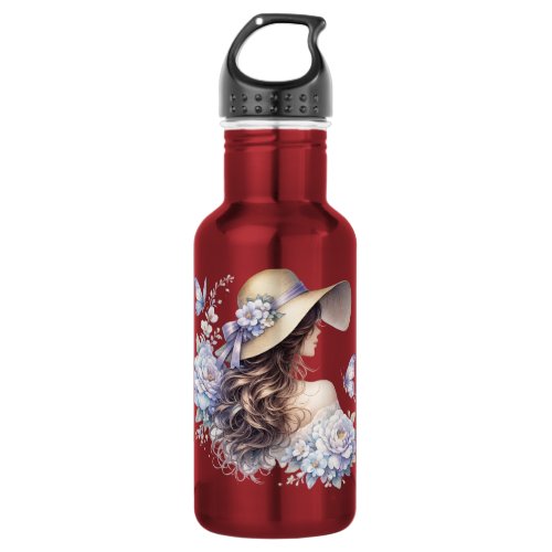 Elegant Blue Floral Lady Water Bottle