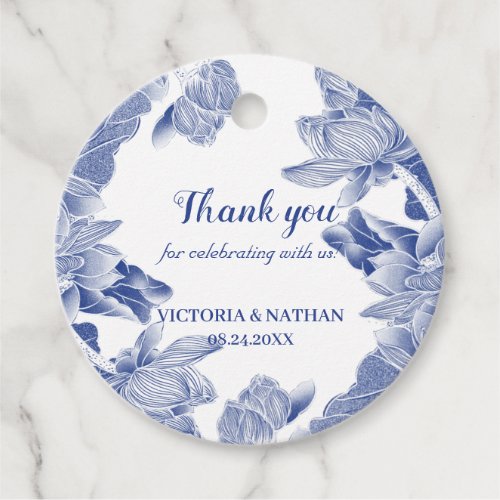 Elegant Blue Floral Lotus Chinoiserie Chic Favor Tags