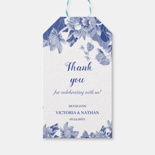 Elegant Blue Floral Lotus Chinoiserie Chic  Gift Tags