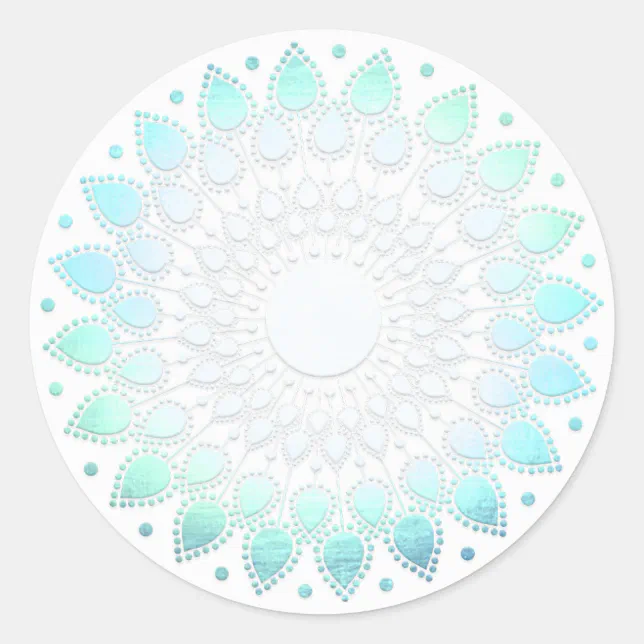 Elegant Blue Floral Lotus Mandala Classic Round Sticker | Zazzle