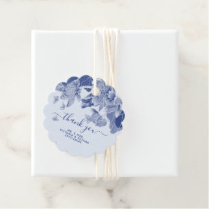 Elegant Blue Floral Lotus Thank You Message Favor Tags