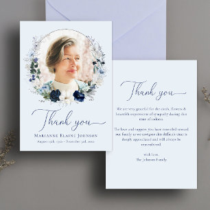 Elegant Blue Floral Memorial Celebration of Life Thank You Card
