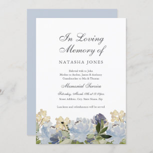Elegant Blue Floral Memorial Service Invitation