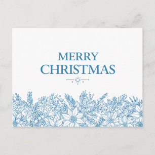 Elegant Blue Floral Merry Christmas Chinoiserie Postcard