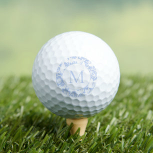 Elegant Blue Floral Monogram Golf Balls