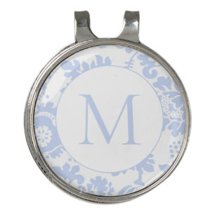 Elegant Blue Floral Monogram Golf Hat Clip