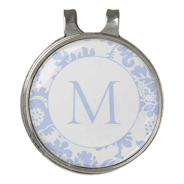 Elegant Blue Floral Monogram Golf Hat Clip (Front)