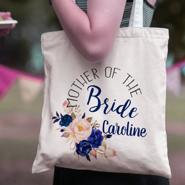 Elegant Blue Floral Mother Of The Bride Tote Bag (Creator Uploaded)