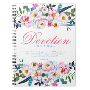 Elegant Blue Floral Named Devotion Journal
