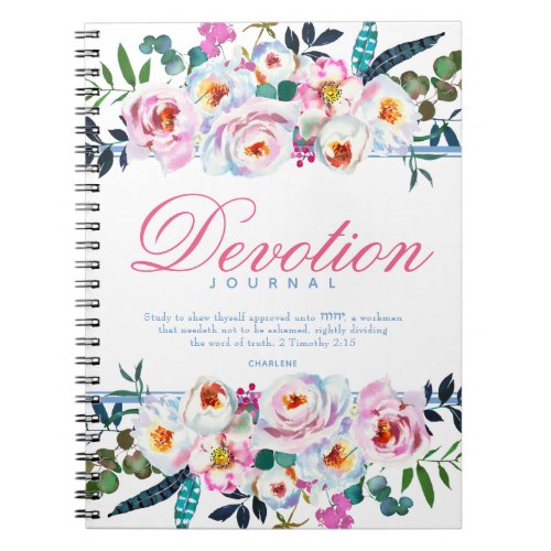 Elegant Blue Floral Named Devotion Journal