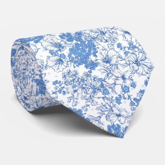 Elegant Blue Floral Neck Tie (Rolled)