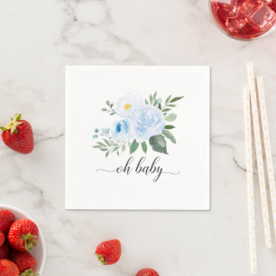 Elegant Blue Floral Oh Baby Shower Napkin