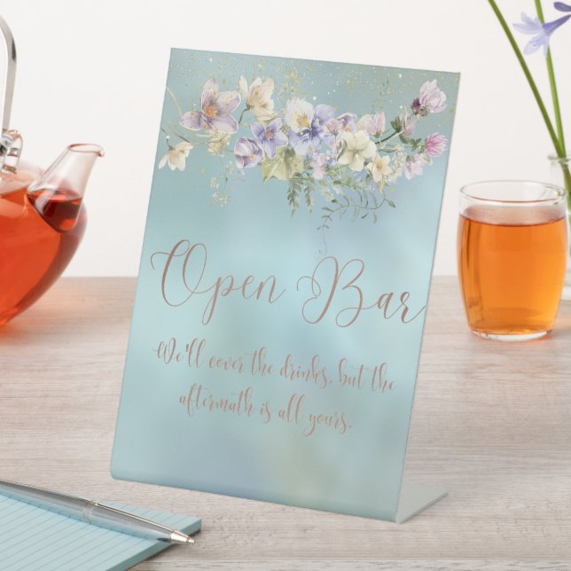 Elegant Blue Floral Open Bar Sign (In SItu)