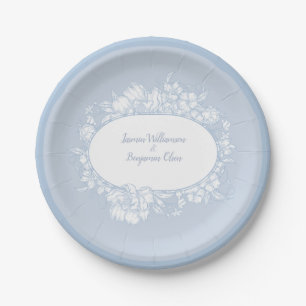 Elegant Blue Floral Open House Wedding Reception I Paper Plates