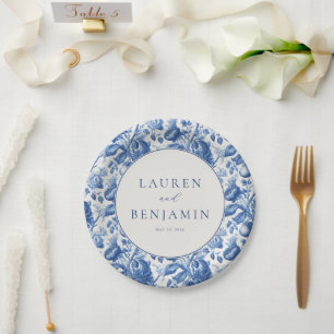 Elegant Blue Floral Paper Plates