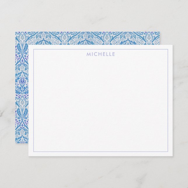 Elegant Blue Floral Pattern Note Card (Front/Back)