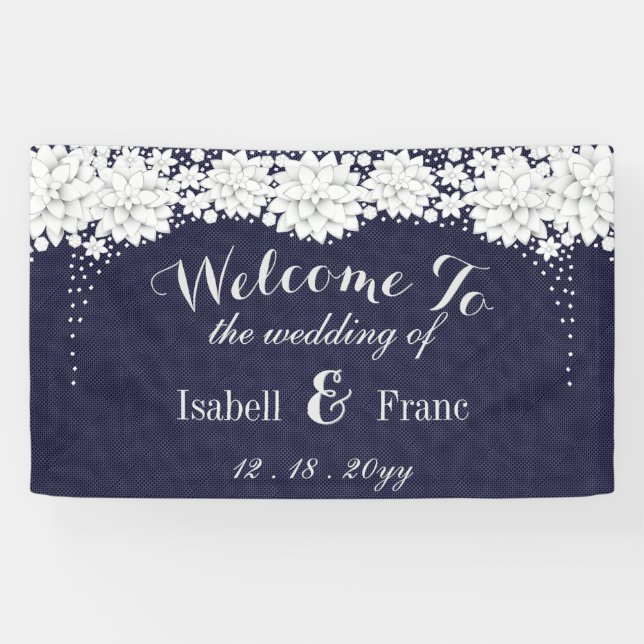 Elegant Blue Floral Pattern Party Wedding Banner (Horizontal)