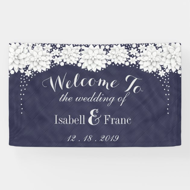 Elegant Blue Floral Pattern Party Wedding Banner