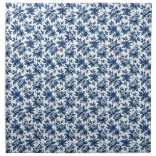 Elegant Blue Floral Pattern Vintage Peonies Cloth Napkin