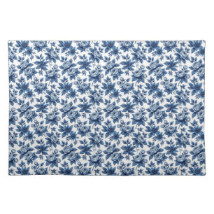 Elegant Blue Floral Pattern Vintage Peonies Cloth Placemat