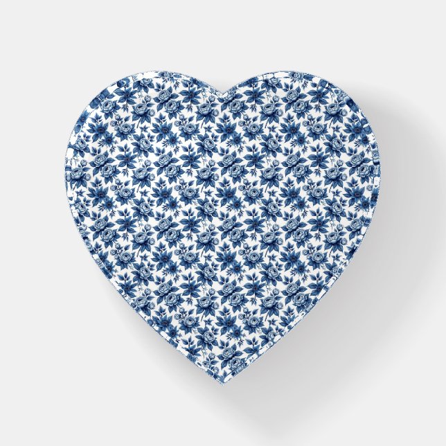 Elegant Blue Floral Pattern Vintage Peonies Paperweight (Front)