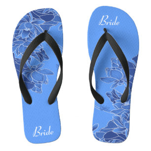 Elegant Blue Floral Pattern Wedding Bride Flip Flops