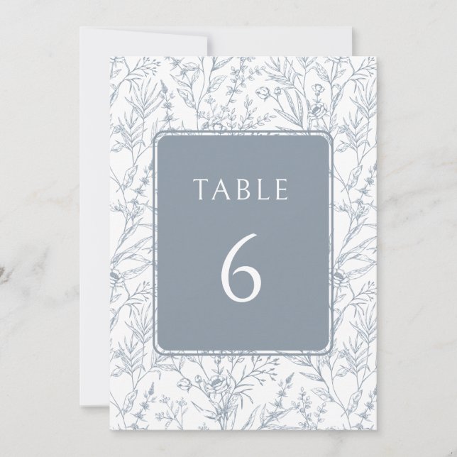 Elegant blue floral pattern wedding table numbers (Front)