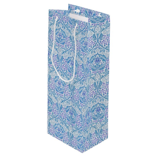 Elegant Blue Floral Pattern Wine Gift Bag (Front Angled)