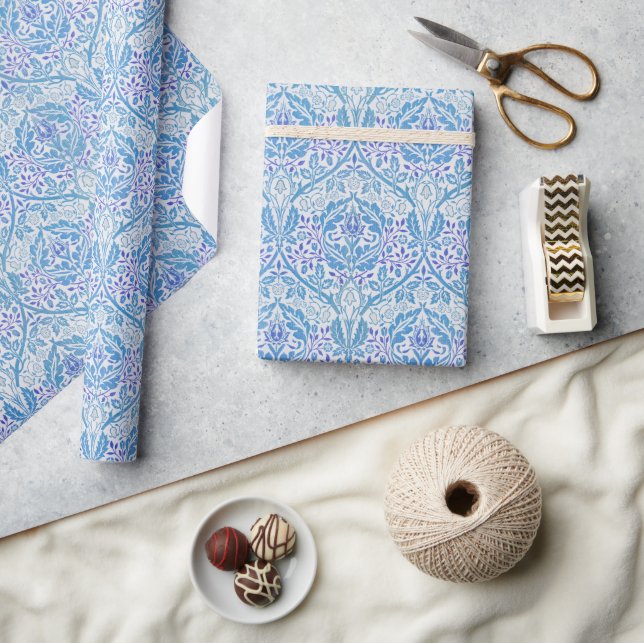 Elegant Blue Floral Pattern Wrapping Paper (Crafts)