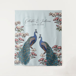 Elegant Blue Floral Peacock Wedding Backdrop