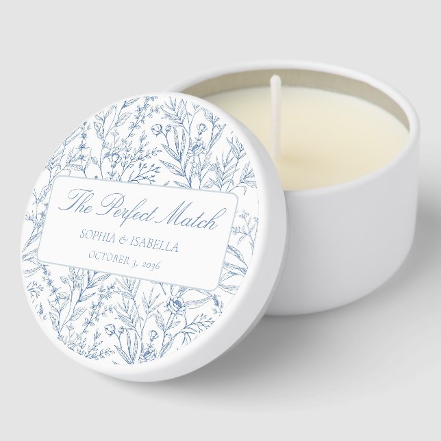 Elegant Blue Floral Perfect Match Candle Favor Mini Candle Favors (Corner)
