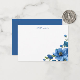 Elegant Blue Floral Personal Stationery Note Card