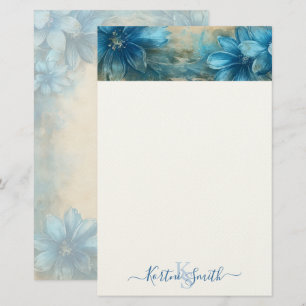 Elegant Blue Floral Personalized Stationery