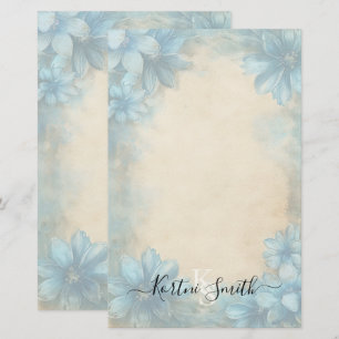 Elegant Blue Floral Personalized Stationery