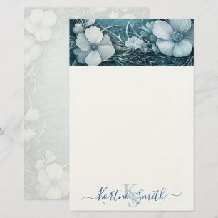 Elegant Blue Floral Personalized Stationery