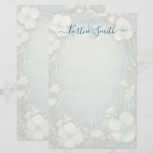 Elegant Blue Floral Personalized Stationery