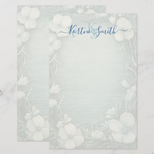 Elegant Blue Floral Personalized Stationery