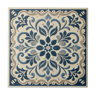 Elegant Blue Floral - Portuguese Azuljo Design Ceramic Tile