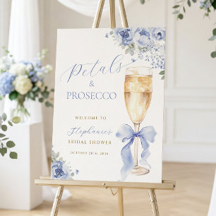 Elegant Blue Floral Prosecco Wedding Sign
