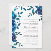 Elegant Blue Floral Quinceañera Invitation (Front)