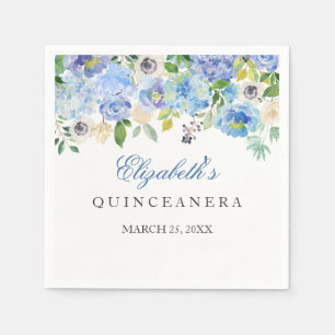 Elegant Blue Floral Quinceanera Napkin