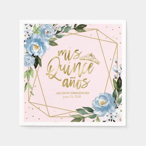 Elegant Blue Floral Quinceanera Napkins