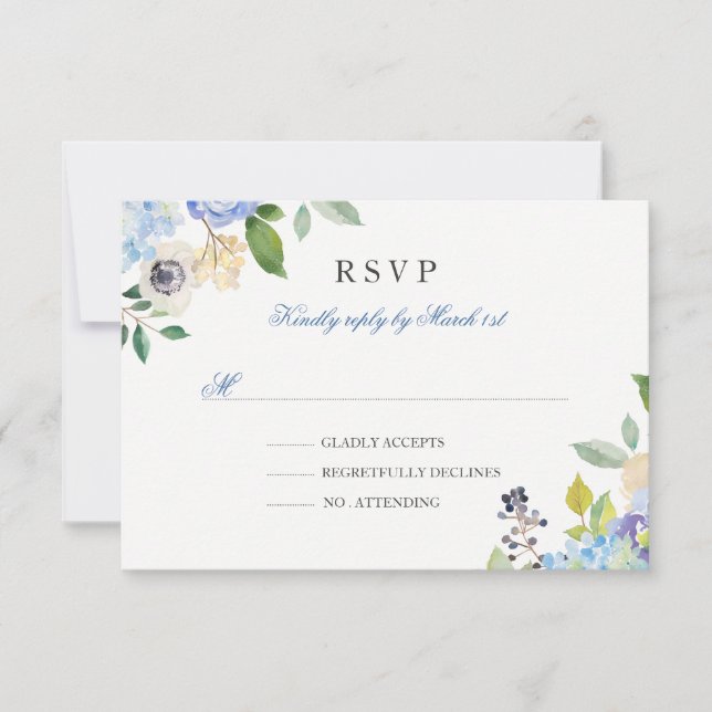Elegant Blue Floral Quinceanera RSVP Card (Front)